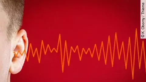 Ohr aus dem Frequenzen kommen, Symbolbild Tinnitus