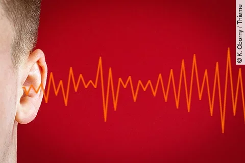 Ohr aus dem Frequenzen kommen, Symbolbild Tinnitus