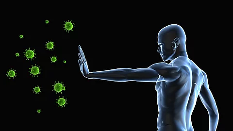 Illustration: Immunsystem, Mann wehrt Erreger ab