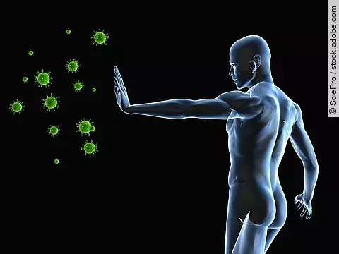 Illustration: Immunsystem, Mann wehrt Erreger ab