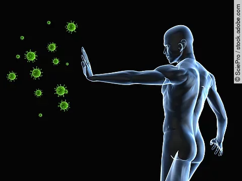 Illustration: Immunsystem, Mann wehrt Erreger ab