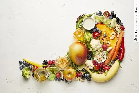 Viel Obst und Gemüse, von Oben fotografiert