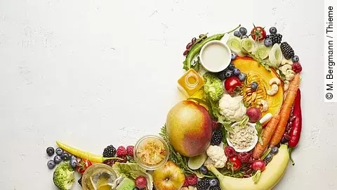 Viel Obst und Gemüse, von Oben fotografiert