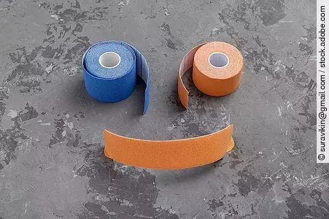 Kinesiotape, blaue und orange Tape-Rolle