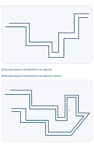 zwei gezeichnete Labyrinthe auf grauem Hintergrund