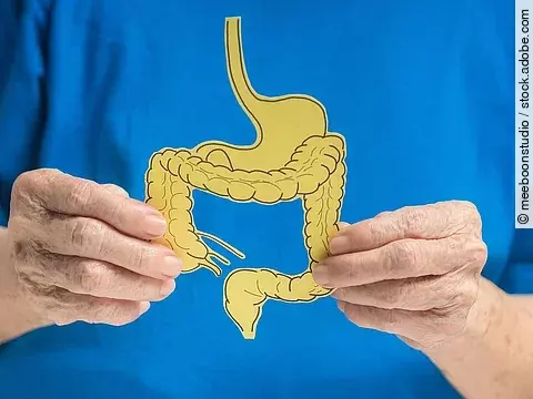 Person hält einen Papierausschnitt einer Niere vor sich. 