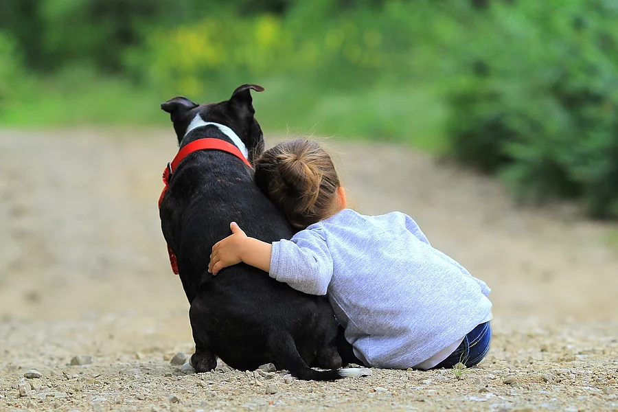 child and dog Kleines Mädchen sitzt neben Hund