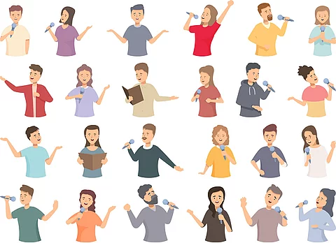 Singende Menschen grafisch dargestellt.