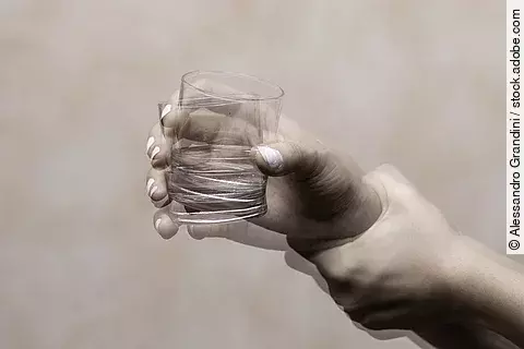 Tremor, Hand hält zitternd ein Wasserglas