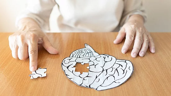 Zeichnung von einem Gehirn in dem ein Puzzelstück fehlt.