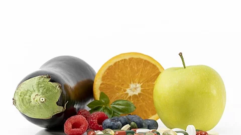 Obst und Nahrungsergänzungsmittel