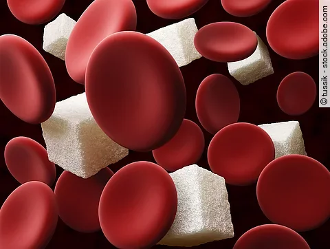 Illustration von Zuckerstückchen mit roten Blutzellen