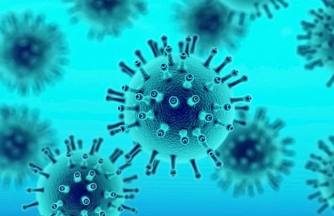 Coronavirus vor blauem Hintergrund