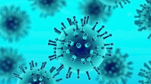 Coronavirus vor blauem Hintergrund