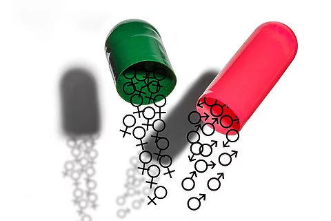 geöffnete Kapsel hälftig grün und rot