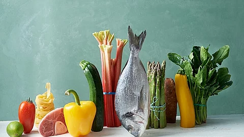 Obst, Gemüse, Fisch, Fleisch, Nudeln