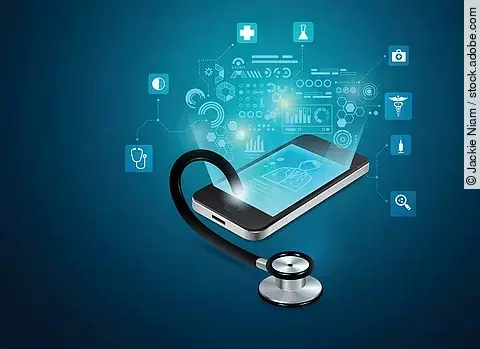Symbolbild für Telemedizin: Smartphone und Stethoskop