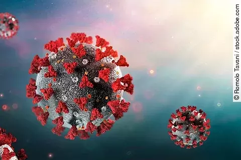 Illustration: farbige Coronaviren im Weltraum