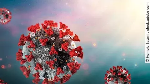 Illustration: farbige Coronaviren im Weltraum