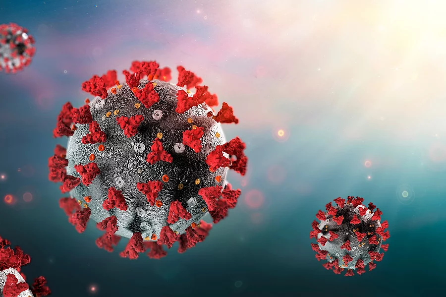 Illustration: farbige Coronaviren im Weltraum