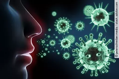 Illustration: Nase von Viren umgeben