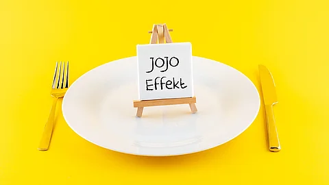 Teller mit einem Schild Jojo-Effekt
