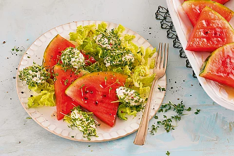 Gegrillte Wassermelone mit Ricottanocken