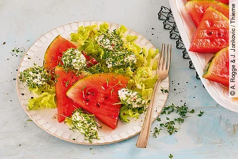 Gegrillte Wassermelone mit Ricottanocken