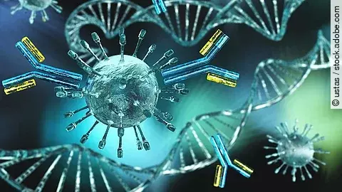 Illustration: Antikörper, Viren und DNA-Stränge 