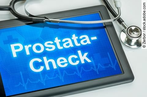 Tablet mit dem Text Prostata-Check auf dem Display