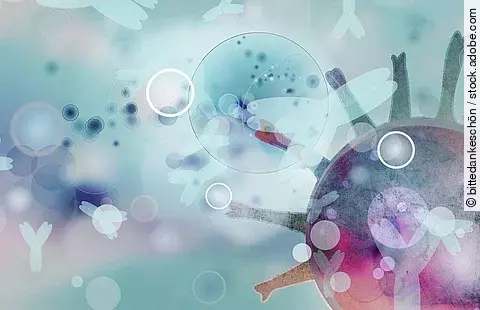 Grafik: Coronavirus, Viruszellen, Antikörper