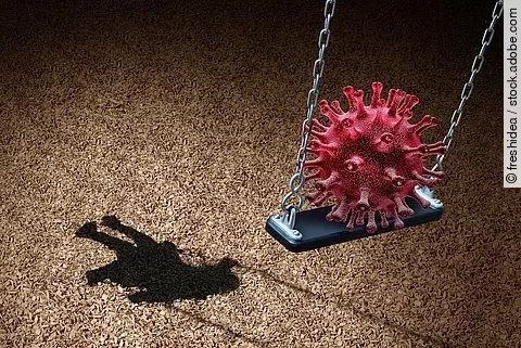 Illustration: Coronavirus auf einer Schaukel