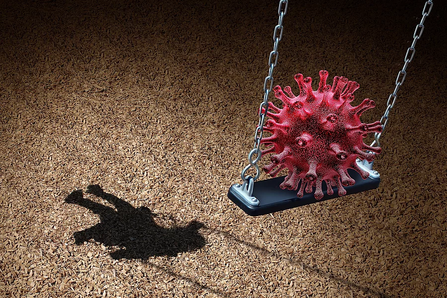 Illustration: Coronavirus auf einer Schaukel