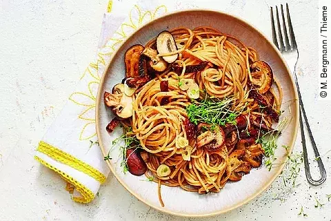 Spaghetti mit gebratenen Champignons
