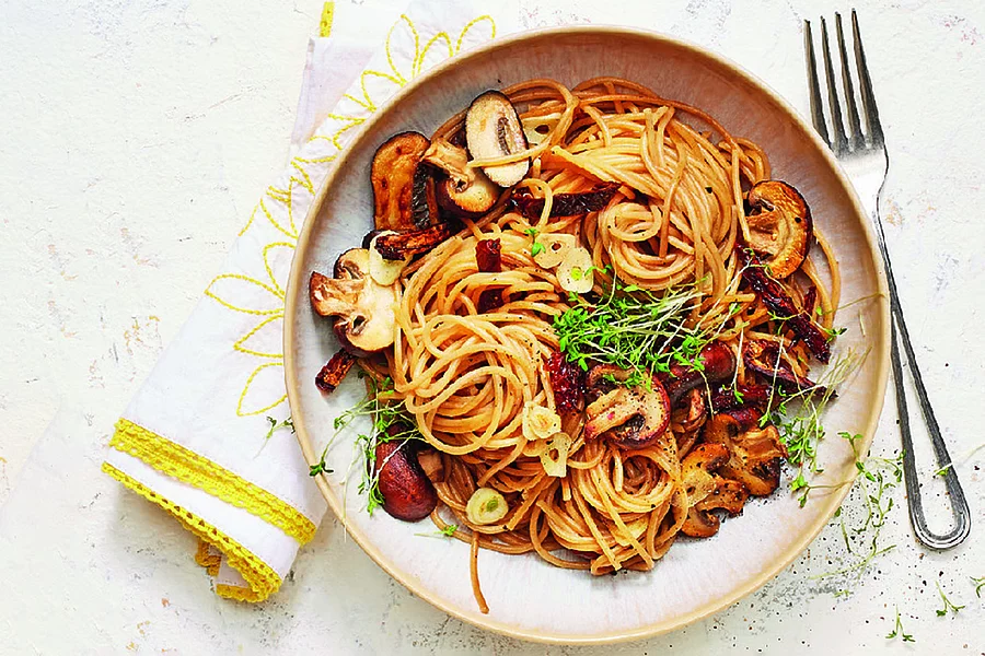 Spaghetti mit gebratenen Champignons