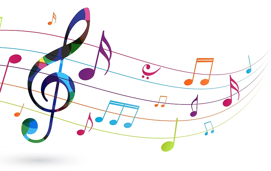 Colorful music notes background isolated on white Musik, Noten, farbig, Komposition