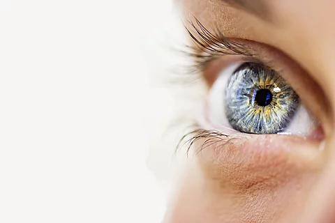 Nahaufnahme von einem blauen Auge.