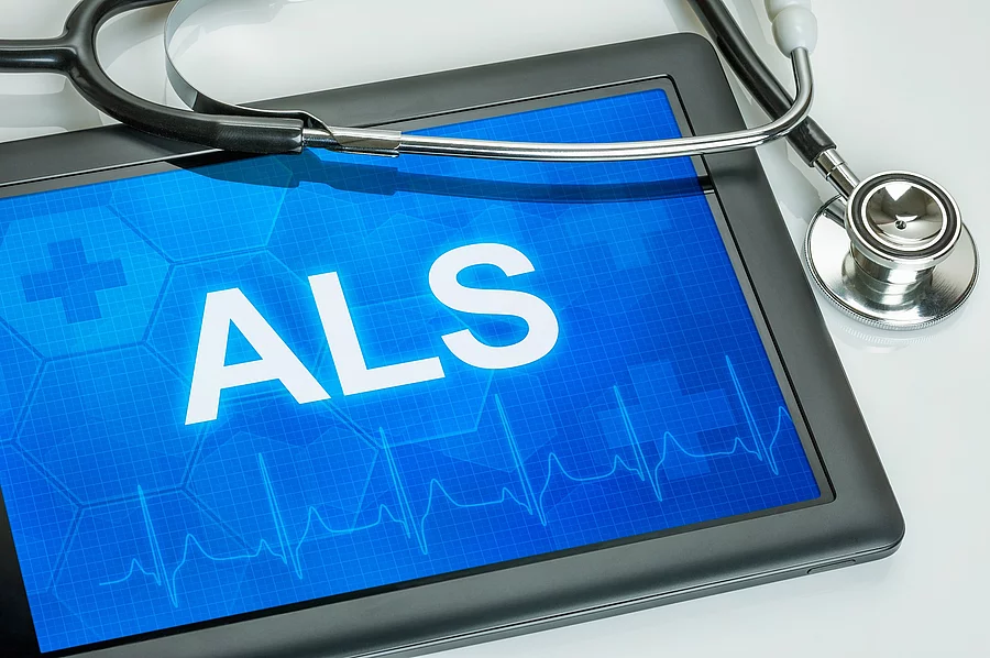 Tablet mit der Diagnose ALS auf dem Display Tablet mit Diagnose ALS auf Bildschirm