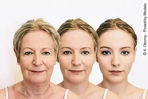 3 Frauenköpfe unterschiedlichen Alters nebeneinander