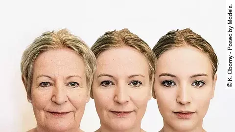 3 Frauenköpfe unterschiedlichen Alters nebeneinander