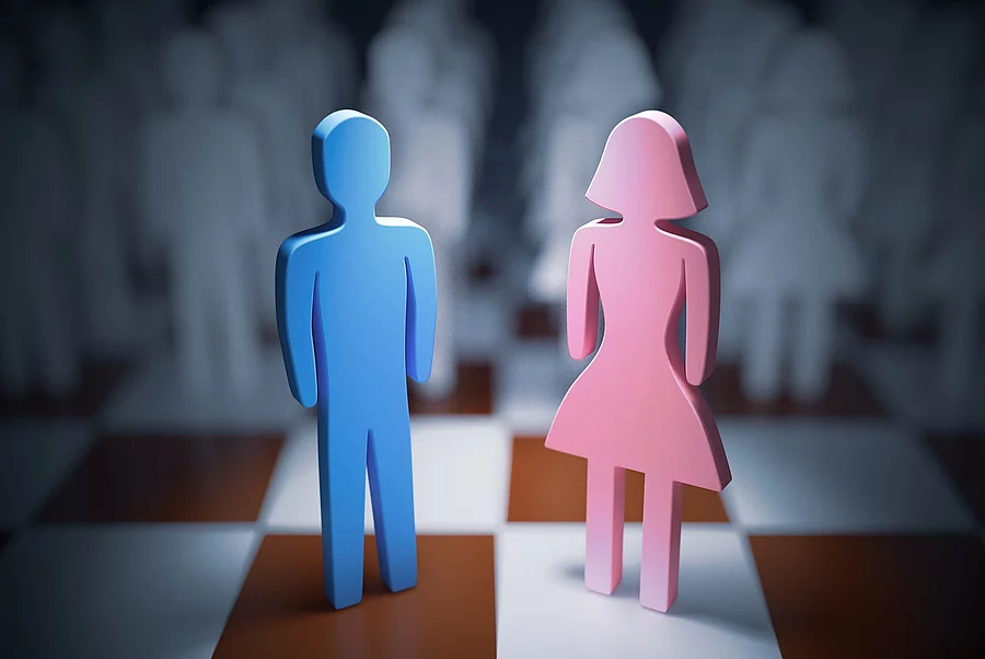 Figuren: blauer Mann und rosa Frau