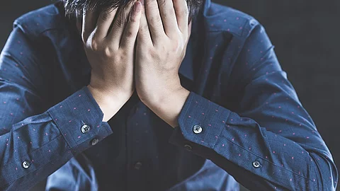 Angst, Mann, Hände, Gesicht, Sorge