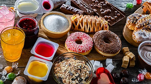 Lebensmittel mit viel Zucker: Donuts, Fertigmüsli, Softdrinks, Schokolade 