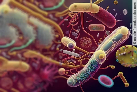 Illustration: Mikroben im Darm, Darm-Mikrobiom