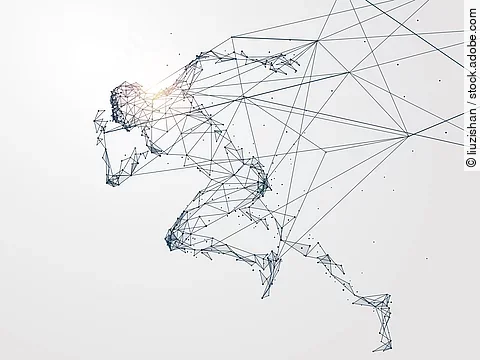 Rennender Mensch graphisch mit Strichen dargestellt. 