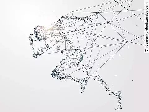 Rennender Mensch graphisch mit Strichen dargestellt. 