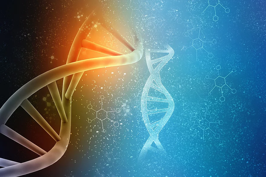 3d render of dna structure, abstract background Illustration einer DNA-Struktur, Gen