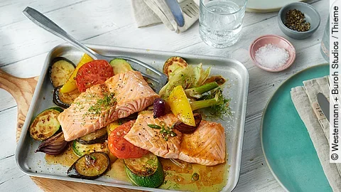 Lachsfilet mit Ofengemüse