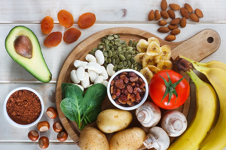 Obst, Gemüse, Hülsenfrüchte, Pilze, Mandeln