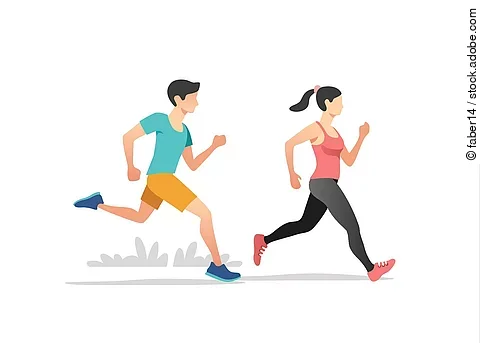 Grafik von einem männlichen Jogger und einer weiblichen Joggerin.